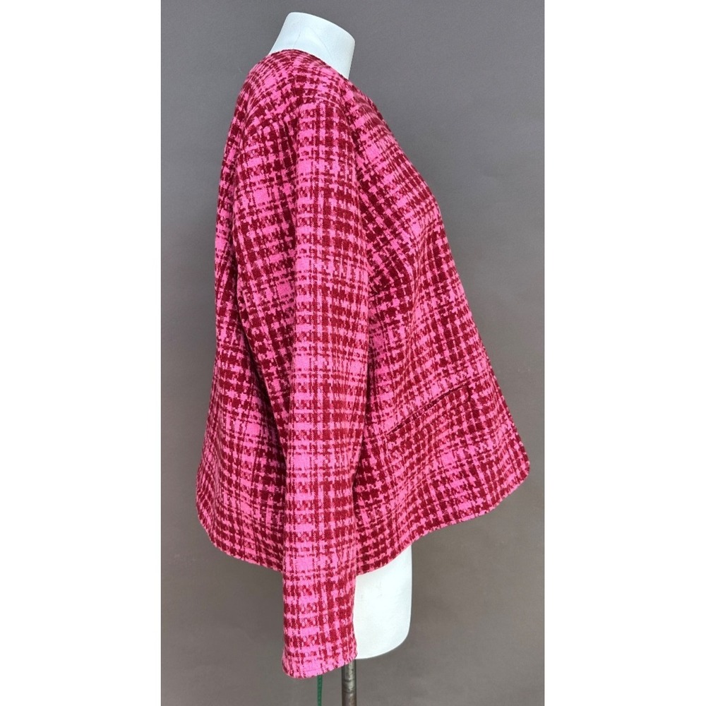 On 34th Womens 22W Tweed Blazer Pink Red Plaid Cropped Jacket Preppy Chic Plus - Picture 5 of 15